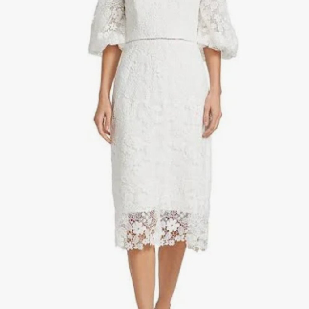 ML Monique Lhuillier Floral Lace Off-The-Shoulder Midi-Dress Size 0 (worn once)